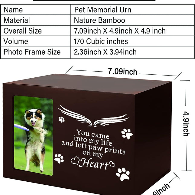 Pet Memorial Keepsake - Cat or Dog Urn with Photo Frame, Wooden Bamboo Urn for Memorial Gifts