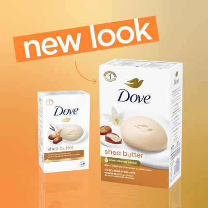Dove Shea Butter Beauty Bar Soap, 8 Count - Nourishing Cleanser with ¼ Moisturizing Cream and Shea Butter for Soft, Radiant Skin, 3.75 Oz Each