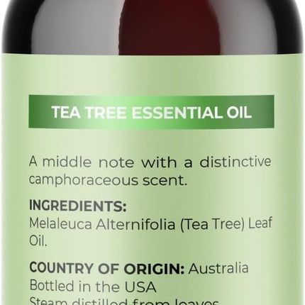 Pure Tea Tree Oil for Hair Skin and Nails - 100% Pure Undiluted Tea Tree Essential Oil with Dropper for Topical Uses Aromatherapy Diffusing and Home and Beauty Diys - Vegan and Cruelty Free (1 Fl Oz)