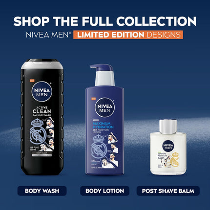MEN Real Madrid Limited Edition Maximum Hydration Body Lotion for Dry Skin with Aloe Vera, 3-in-1 Formula for Body, Face, and Hands, 16.9 Fl Oz Bottle, Pack of 2