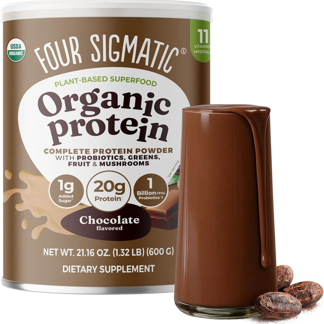 Organic Plant-Based Protein Powder | Clean Vegan Protein Elevated with Lion’S Mane, Chaga, Cordyceps and More for Brain Function and Immune Support | Creamy Cacao, 21.16 Oz