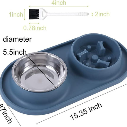 Dog Bowls Small Medium Sized Dog Food Bowl, Slow Feeder Dog Bowl Set, Stainless Steel Dog Bowls, Non-Skid Cat Dog Food and Water Bowls by  (Navy)