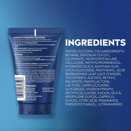 Maximum Hydration Exfoliating Face Scrub with Provitamin B5 and Aloe Vera, Deep Cleansing Formula for Unclogging Pores, 4.4 oz Tube, Set of 3