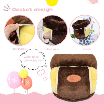 Cozy Fleece Guinea Pig Bed and Cuddle Cave - Warm Bedding Nest for Small Animals including Squirrels, Chinchillas, and Hedgehogs - Brown