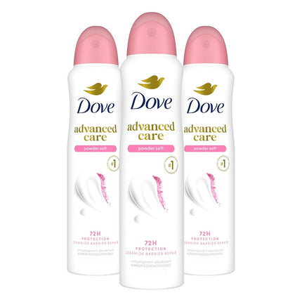 Dove Advanced Care Antiperspirant Deodorant Spray Powder Soft - 3 Count, 72-Hour Protection with Enhanced Ceramide Levels for Post-Shaving Skin Barrier Repair, 3.8 Oz