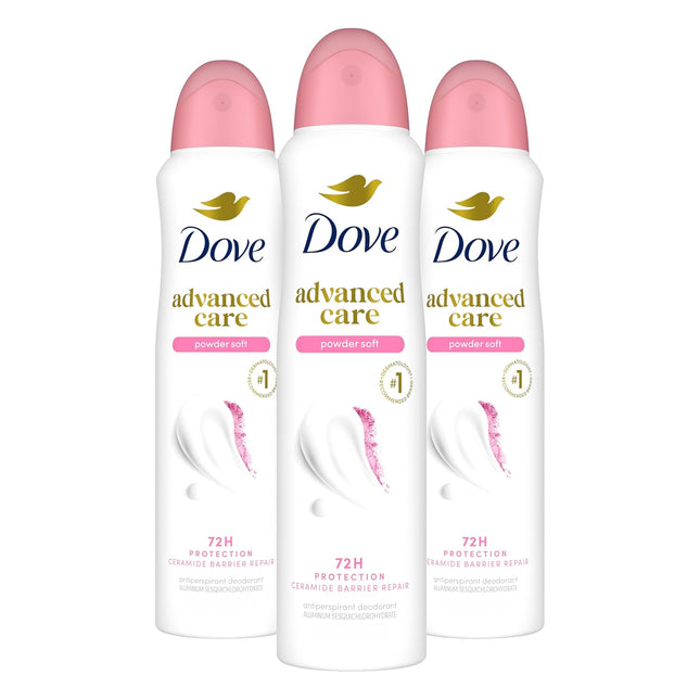 Dove Advanced Care Antiperspirant Deodorant Spray Powder Soft - 3 Count, 72-Hour Protection with Enhanced Ceramide Levels for Post-Shaving Skin Barrier Repair, 3.8 Oz