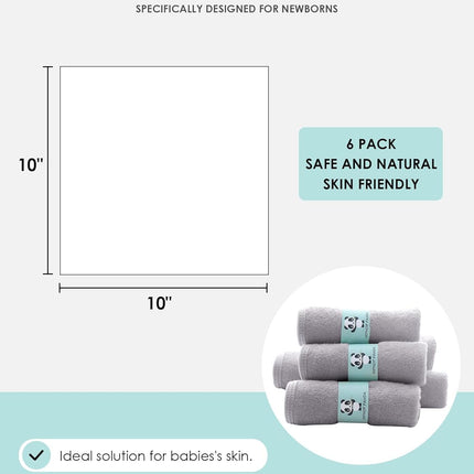Baby Washcloths, Rayon Made from Bamboo - 2 Layer Ultra Soft Absorbent Newborn Bath Face Towel - Reusable Baby Wipes for Delicate Skin - Grey, 6 Pack