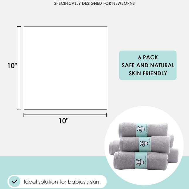 Baby Washcloths, Rayon Made from Bamboo - 2 Layer Ultra Soft Absorbent Newborn Bath Face Towel - Reusable Baby Wipes for Delicate Skin - Grey, 6 Pack