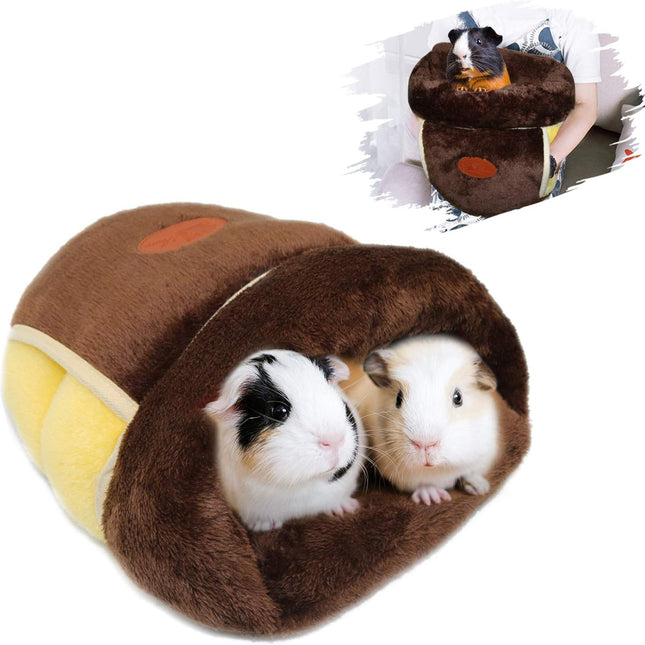 Cozy Fleece Guinea Pig Bed and Cuddle Cave - Warm Bedding Nest for Small Animals including Squirrels, Chinchillas, and Hedgehogs - Brown