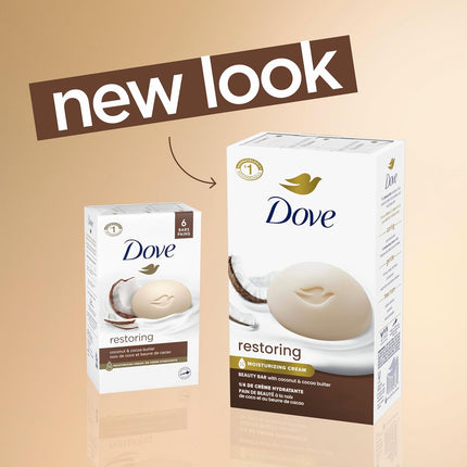 Dove Beauty Bar Soap with Restoring Coconut and Cocoa Butter, 6 Count, 3.75 Oz - Nourishing Formula for Revitalized Skin