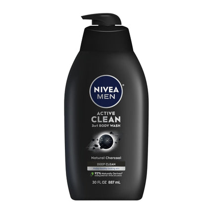 Active Clean 3-in-1 Body Wash with Natural Charcoal for Normal to Oily Skin, 30 Fl Oz