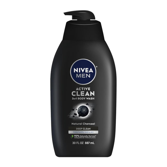 Active Clean 3-in-1 Body Wash with Natural Charcoal for Normal to Oily Skin, 30 Fl Oz