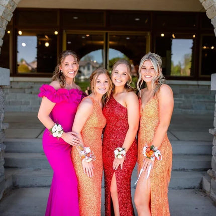 Sequin Prom Dresses Long Mermaid One Shoulder Formal Gowns Backless Evening Party Gowns with Slit