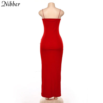 Nibber red black New year christmas party long dresses women spring Basic bodycon lace up stretch Slim midi dresses femme by Gilded Grace