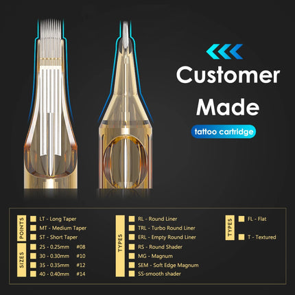 Ambition Premium RM Tattoo Cartridge Needle Round Magnum 20pcs/lot Disposable Sterilized for Tattoo Machine and Permanent Makeup by Gilded Grace