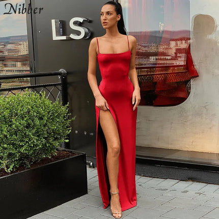 Nibber red black New year christmas party long dresses women spring Basic bodycon lace up stretch Slim midi dresses femme by Gilded Grace