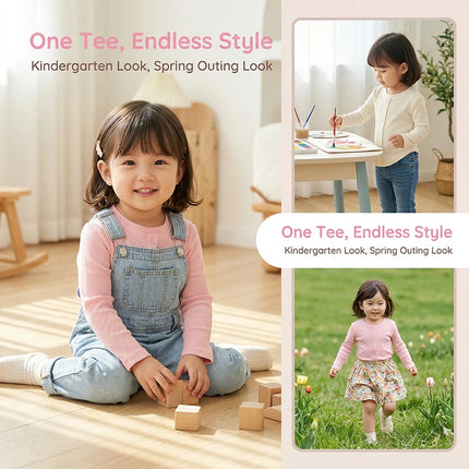 Spring New Children Solid Ribbed Tops Long Sleeve Breathable T-shirt Girls Basic Tee Kids Slim Casual Clothes by Gilded Grace