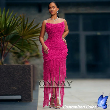 Customized Trendy Tassel Prom Dresses Pearls Strapless Beadings for Women Kuwait Saudi Arabric Gala Bespoke Vestidos De Fiesta by Gilded Grace