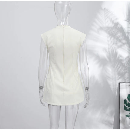 Elegant Slim Women's Dress Stand Collar Hollow Out Sleeveless Waist-Closed Lady Mini Dresses 2026 Spring Summer Female Robe by Gilded Grace