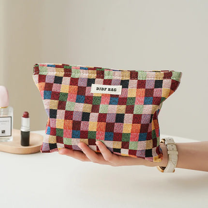 Colorful Checkered Women's Makeup Bag Large Capacity Makeup Lipstick Storage Bag Portable Travel Toiletry Bag Commuter Clutch by Gilded Grace