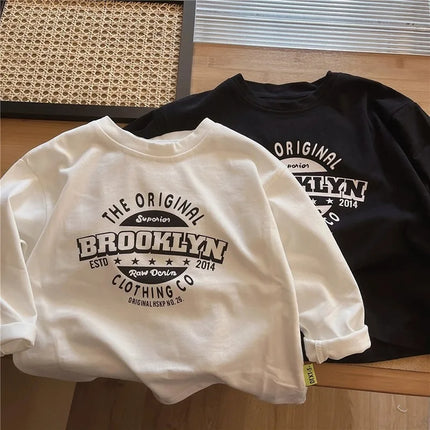 Spring Girls Boys Baby T-shirt Kids 1-10Year Round Neck Long Sleeve T-shirt Letter Printed Pattern Tops Autumn Children Clothing by Gilded Grace