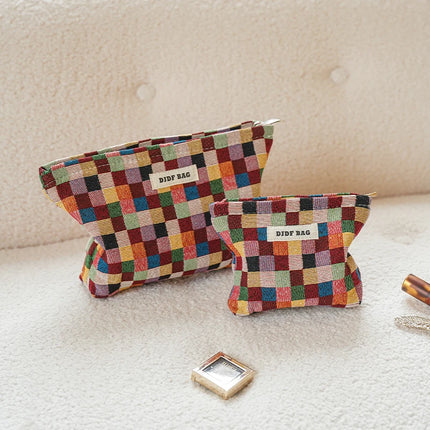 Colorful Checkered Women's Makeup Bag Large Capacity Makeup Lipstick Storage Bag Portable Travel Toiletry Bag Commuter Clutch by Gilded Grace
