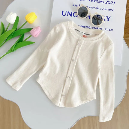 Spring New Children Solid Ribbed Tops Long Sleeve Breathable T-shirt Girls Basic Tee Kids Slim Casual Clothes by Gilded Grace