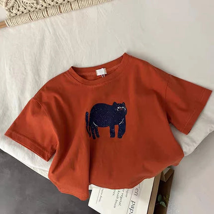Animal Pattern Baby Boys Girls Short Sleeve Tops Kids Tees Summer Clothing Loose Fashion Trendy Children's Wear T-shirt O-neck by Gilded Grace