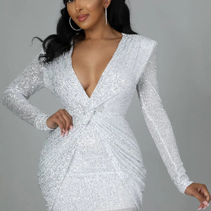 Elegant Party Dresses for Women 2025 Sequin V-neck Pleated Slim Sexy Dress by Gilded Grace