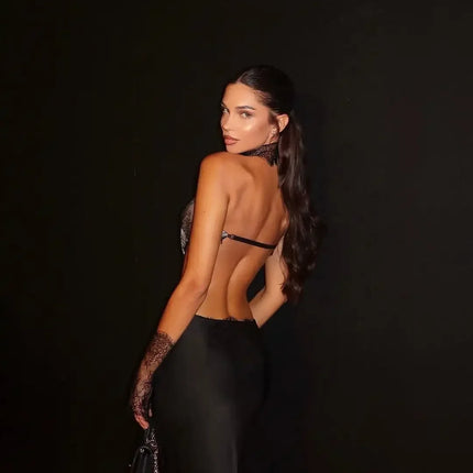 Sexy Strapless Lace Patchwork Satin Dress Women Sleeveless Backless Hollow-out Slim Maxi Dresses 2026 Lady Party Evening Robe by Gilded Grace