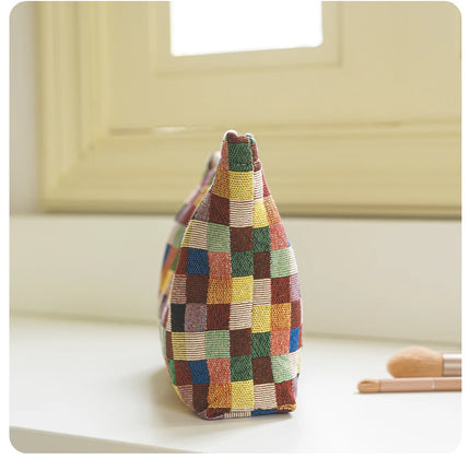 Colorful Checkered Women's Makeup Bag Large Capacity Makeup Lipstick Storage Bag Portable Travel Toiletry Bag Commuter Clutch by Gilded Grace