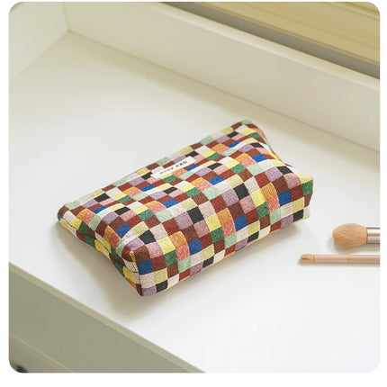 Colorful Checkered Women's Makeup Bag Large Capacity Makeup Lipstick Storage Bag Portable Travel Toiletry Bag Commuter Clutch by Gilded Grace