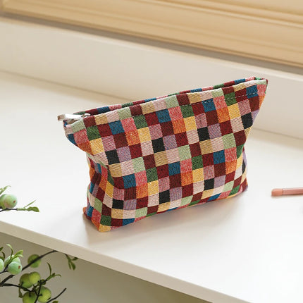 Colorful Checkered Women's Makeup Bag Large Capacity Makeup Lipstick Storage Bag Portable Travel Toiletry Bag Commuter Clutch by Gilded Grace