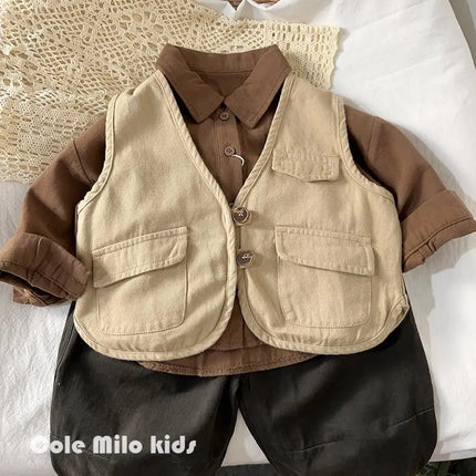 Korean boys' shirt long sleeved spring and autumn 2024 new girls' shirt baby top children's cardigan outdoor wear by Gilded Grace