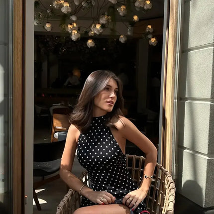 Tuularose Fashion Polka Dot Dress Vintage High Waist Sleeveless Backless Neck Lace-up Dress Sexy Party Luxury Women Dresses Y2k by Gilded Grace