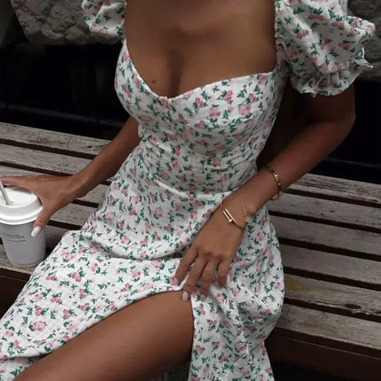 Wolfeel Off Shoulder Floral Dress Women's Fashionable Slit Long Slim Fit Print Dress Sexy Hot Girl Evening Dresses Summer New by Gilded Grace
