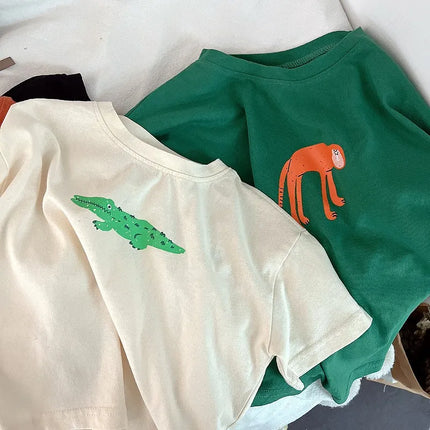 Animal Pattern Baby Boys Girls Short Sleeve Tops Kids Tees Summer Clothing Loose Fashion Trendy Children's Wear T-shirt O-neck by Gilded Grace