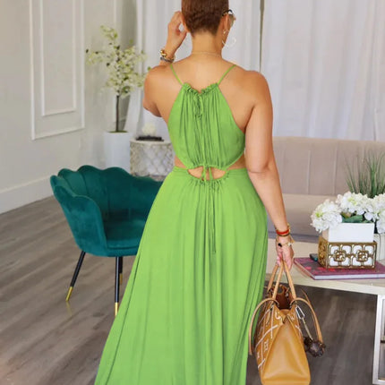 2025 Women's Dress Summer Holiday Solid Long Dresses Sexy Drawstring Lace Up Sleeveless Vestidos Para Mujer Club Party Outfits by Gilded Grace