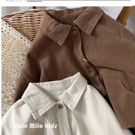 Korean boys' shirt long sleeved spring and autumn 2024 new girls' shirt baby top children's cardigan outdoor wear by Gilded Grace