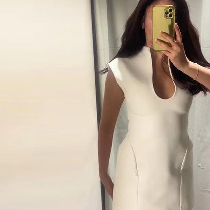 Elegant Slim Women's Dress Stand Collar Hollow Out Sleeveless Waist-Closed Lady Mini Dresses 2026 Spring Summer Female Robe by Gilded Grace