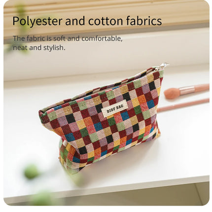 Colorful Checkered Women's Makeup Bag Large Capacity Makeup Lipstick Storage Bag Portable Travel Toiletry Bag Commuter Clutch by Gilded Grace