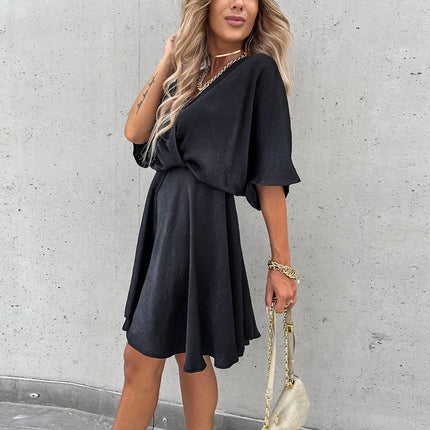 Sexy V Neck Dresses For Women Elegant Short Sleeve Solid A-line Loose Mini Dress Women Casual Beach Party Dress Boho 2022 by Gilded Grace