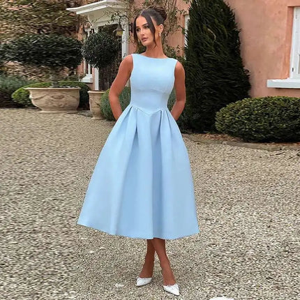 Townlike Pleated Waist Wrap A-line Dress Women Elegant Midi Long 2024 Summer Dress Backless Nightclub Sexy Party Dresses by Gilded Grace
