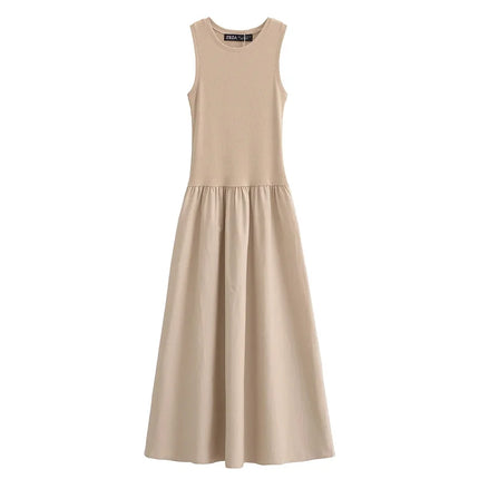 HXAO Women's Black Long Dresses 2025 Spring Sleeveless Elegant Dresses Fashion Casual Vintage Party Khaki Dresses Vestidos by Gilded Grace