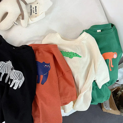 Animal Pattern Baby Boys Girls Short Sleeve Tops Kids Tees Summer Clothing Loose Fashion Trendy Children's Wear T-shirt O-neck by Gilded Grace
