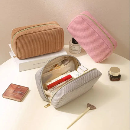Corduroy Travel Cosmetic Bag Portable Makeup Storage Bag Purses Women Zipper Make Up Organizer Travel Storage Bag And Makeup Bag by Gilded Grace