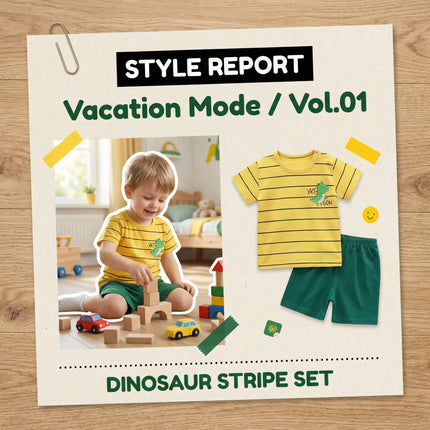 Summer Casual Baby Set Dinosaur Style Stripe T-shirt+Shorts 2Pcs Clothes for Boys Girls Soft Cotton Infant Outfit by Gilded Grace