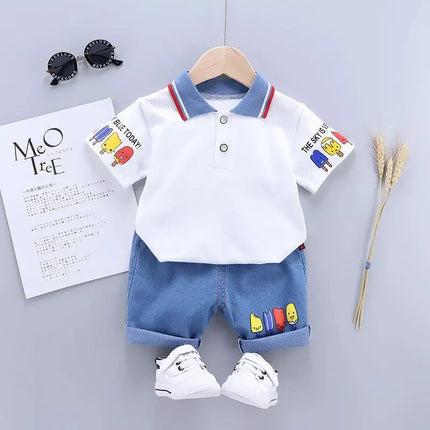 Baby Boy Clothes Set T-shirt+Shorts Kids Boy Summer Clothing Set Cute Cartoon Baby Boy Outfit Set Infant Toddler Tee Shirt Pants by Gilded Grace