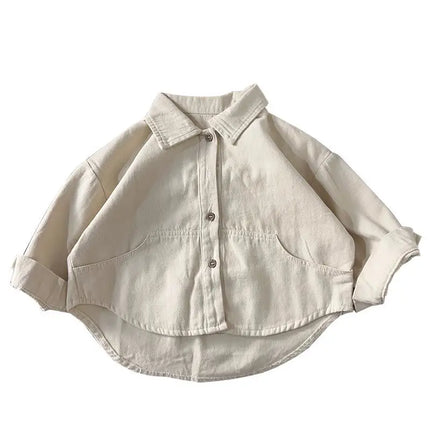 Korean boys' shirt long sleeved spring and autumn 2024 new girls' shirt baby top children's cardigan outdoor wear by Gilded Grace