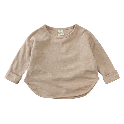 Autumn Boy Girl Baby O-neck Solid Bottoming Shirt Children Simple Casual Long Sleeves T-shirt Kid Cotton Tops Infant Unique Tees by Gilded Grace